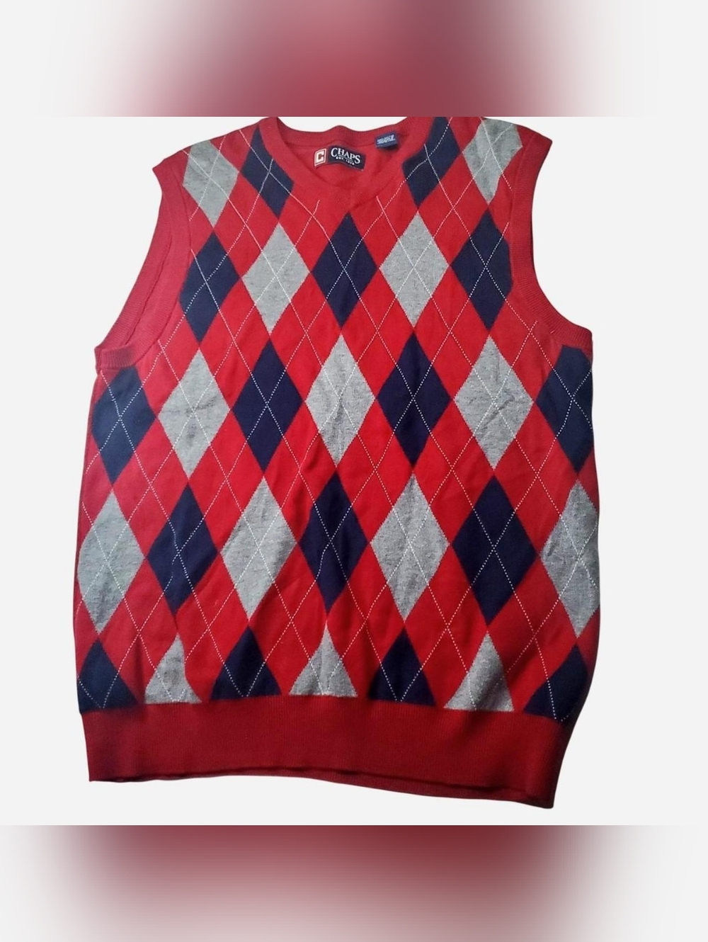 Vintage Chaps Sleeveless Sweater Vest Argyle Mens Medium Red, Navy Gray Y2k